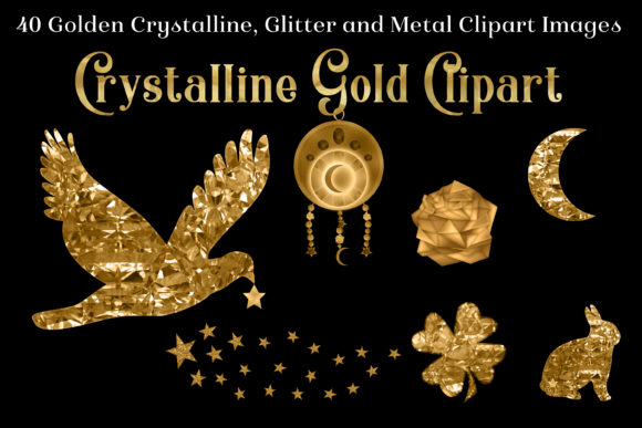 Crystalline Gold Clipart Set - 40 Images: A Versatile Resource for Designers and Creators