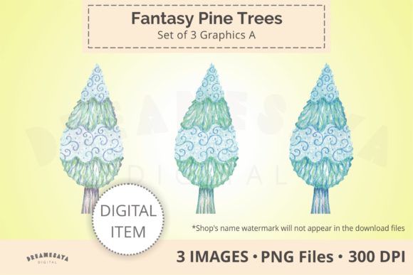 Fantasy Pine Trees Decorative Clip Art: A Whimsical Addition to Creative Projects