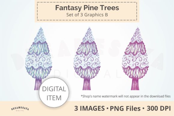 Fantasy Pine Trees Decorative Clip Art B: A Whimsical Addition to Creative Projects