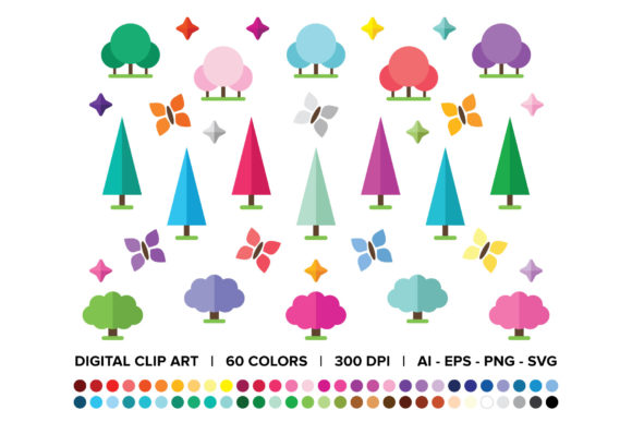 Geometric Magic Forest Clip Art Set: A Versatile Design Resource for Creatives