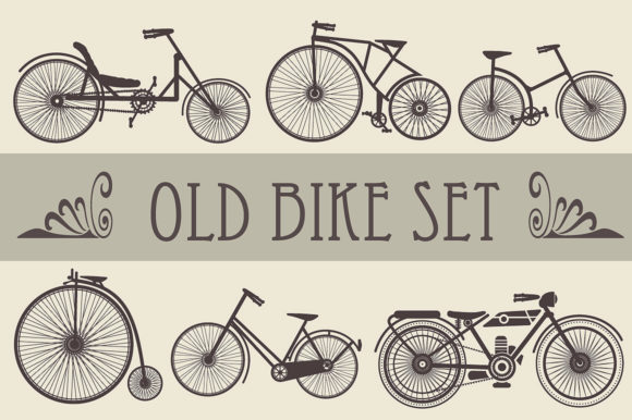Old Bike Set Vector Elements