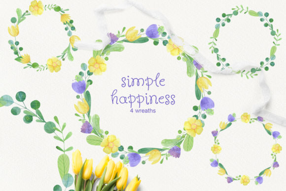 Set of 4 Watercolor Wreaths