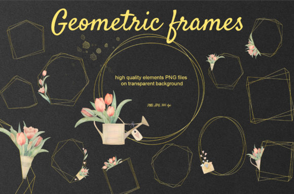 Tulip Geometric Golden Frames: A Versatile Design Asset for Cards, Invitations, and More